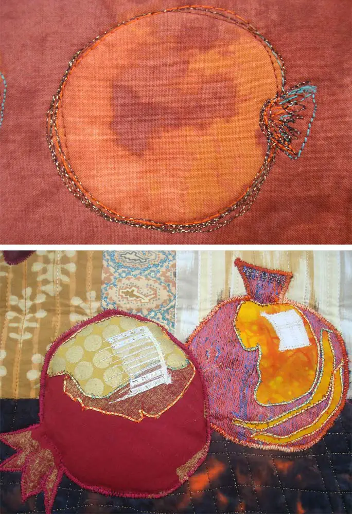 Detail of Eleanor Levie's Pomegranates quilt