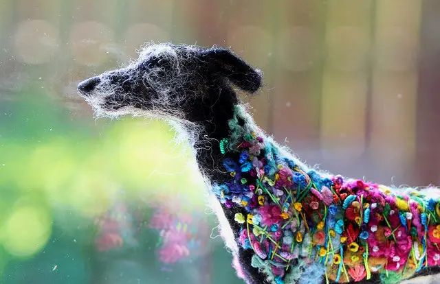Needle Felted Flower Power Hound by Felted Fido.