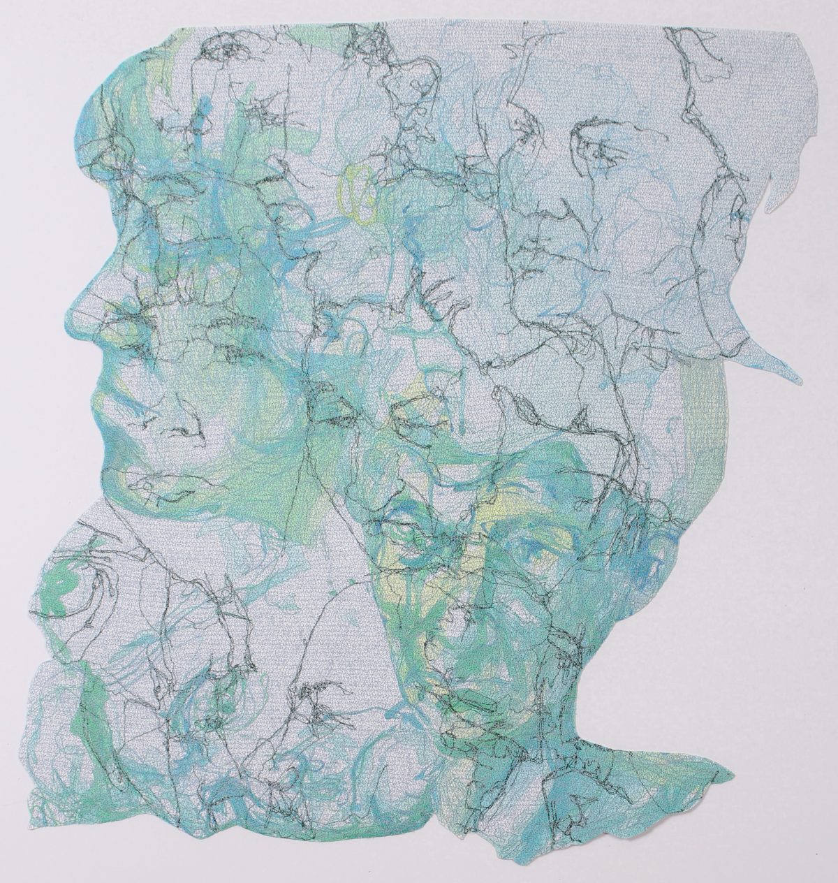 Stewart Kelly - Face to Face 1, Ink and Machine Embroidery on Paper
