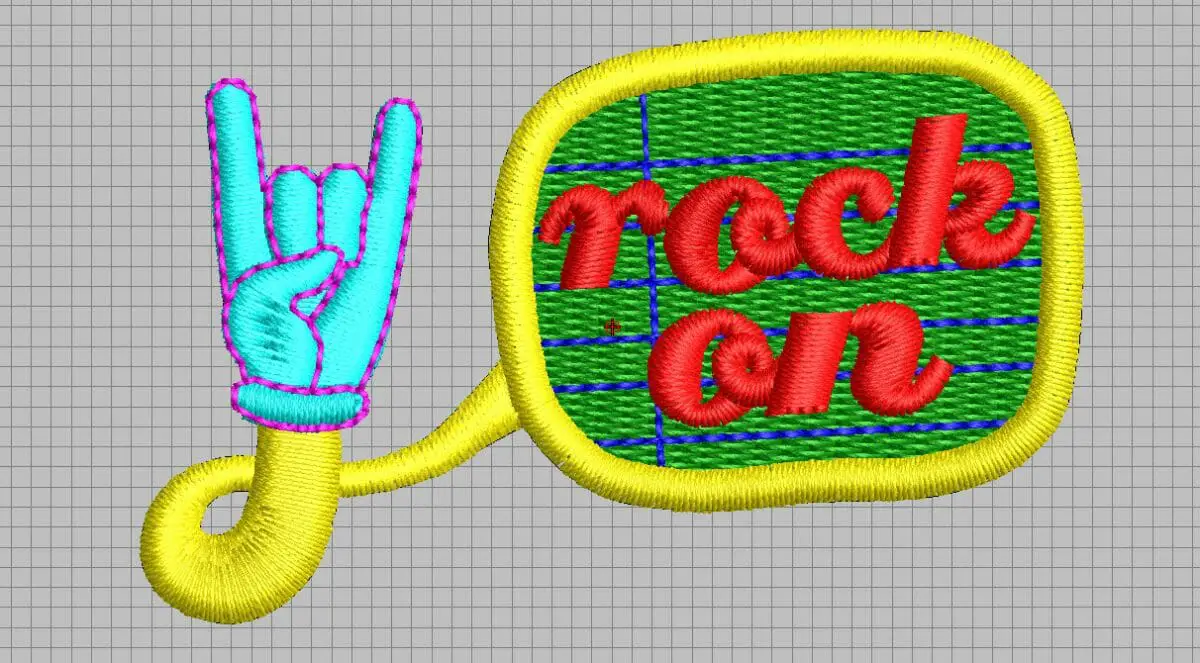 Rock On Hand Embroidery Design from Erich Campbell's The Only Stitch - In Digitizing Software -Opened DST