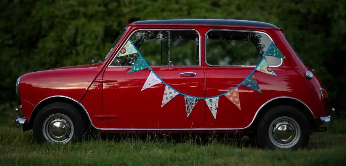 What better way to display bunting than on a Mini!