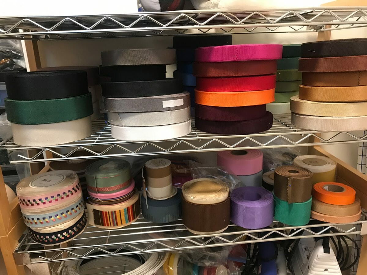 Millinery grosgrain ribbons in a variety of colors.