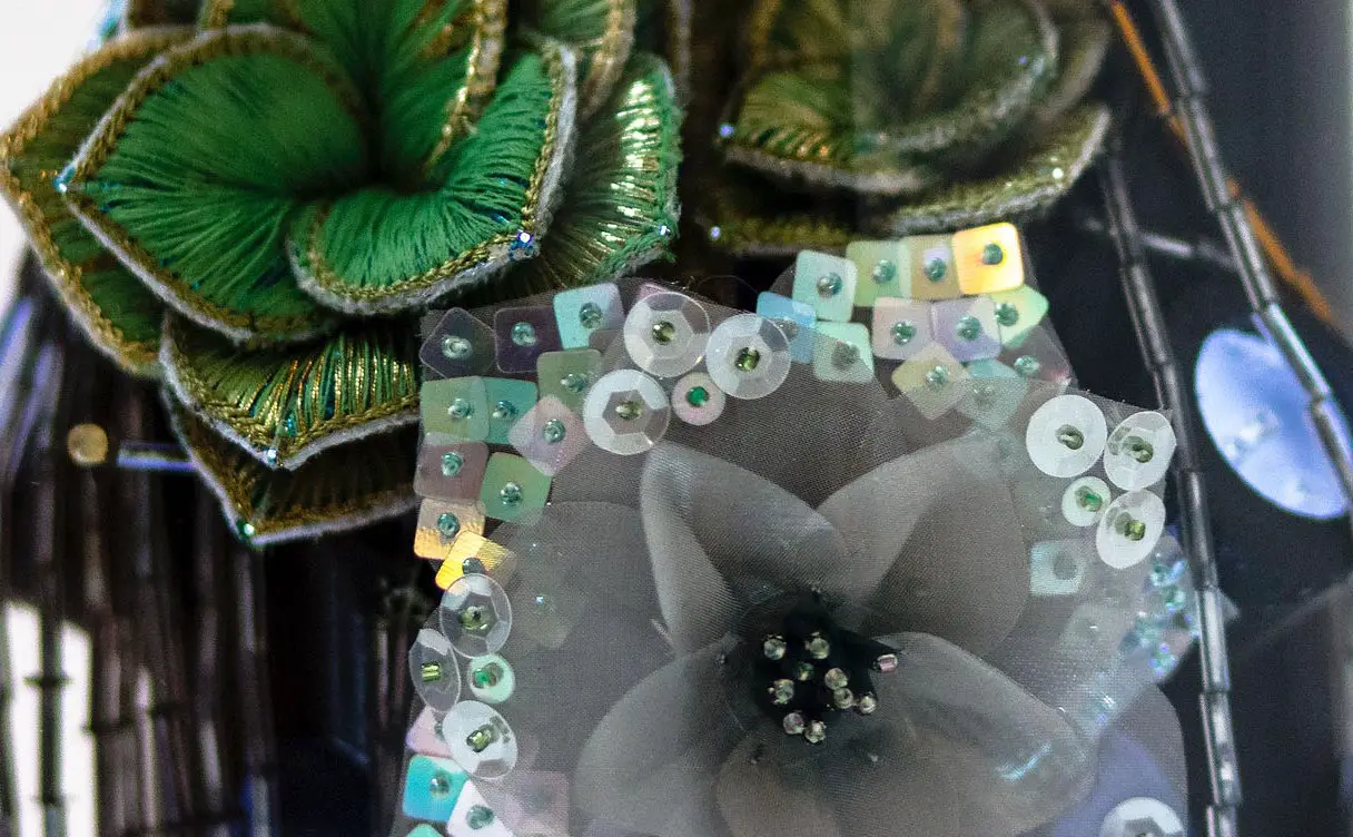 Featured Image - Detail of embroidered 3-D plants by Jessie Dickinson - Image Credit, Jutta Klee