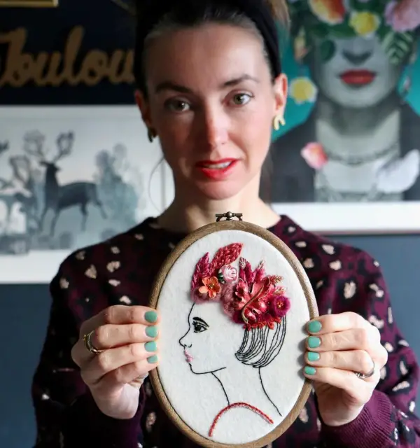 The Stitch Stylist with one of her embroideries