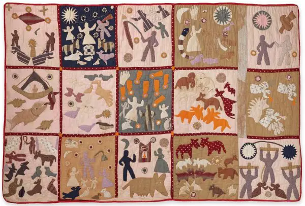 A historical folk art pictorial quilt.