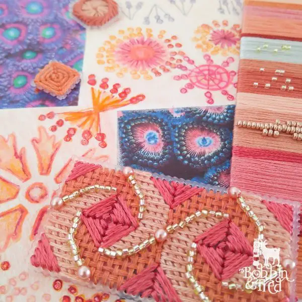 sketches of coral and needlepoint stitch experiements 