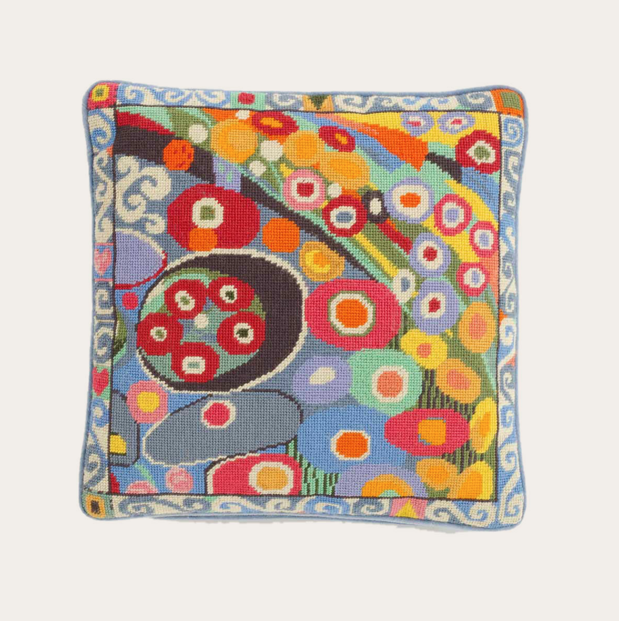 Colourful abstract needlepoint cushion kit designed by Candace Bahouth and sold by Erhman Tapestry