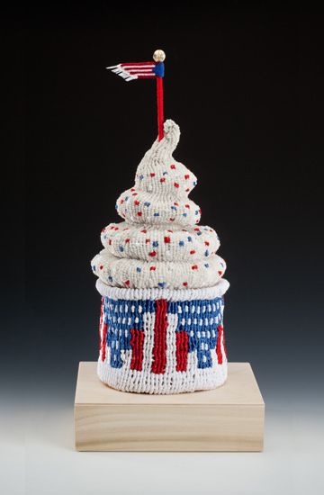 Ed Bing Lee American themed cup cake textile art 3D sculpture