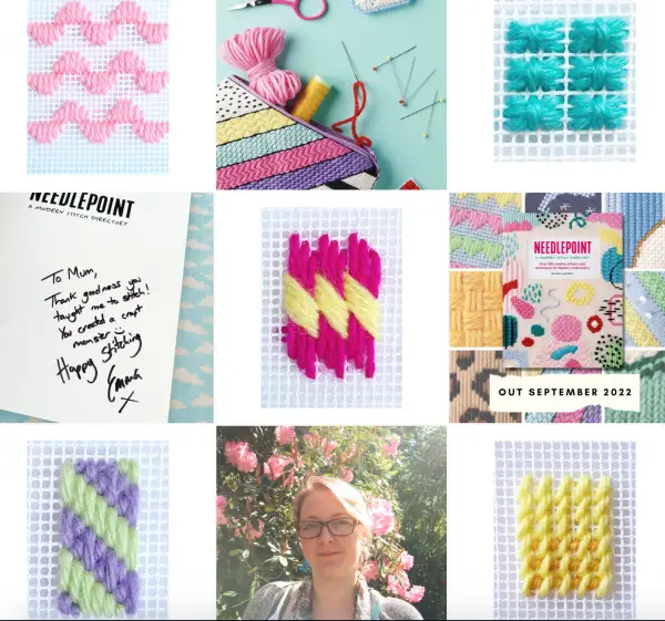A selection of images from The Makers Marks instagram account, many of the images show needlepoint stitches.