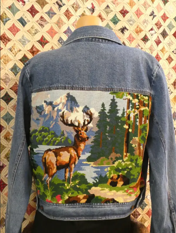 Elk Mountain Needlepoint Denim Jacket by My French Texas